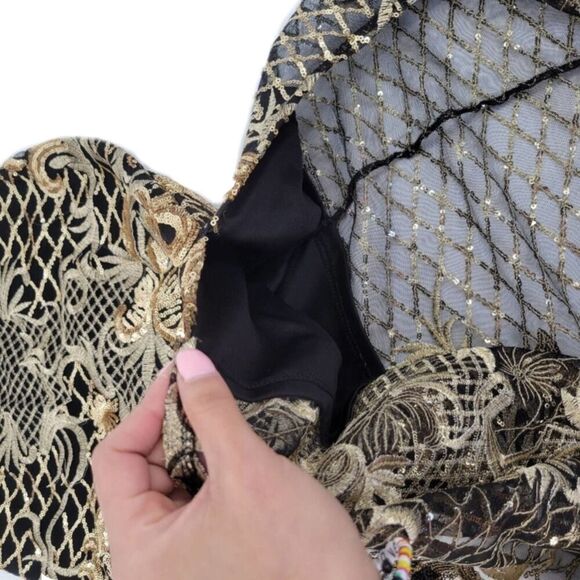 L'ATISTE Gold Metallic Sequin Halter Side Slit Maxi Dress Small - Picture 12 of 13